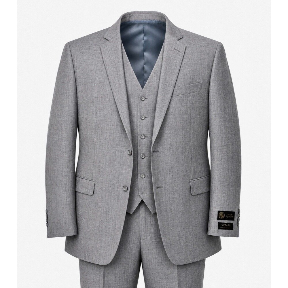 Vitali 3 Piece Suit 56R 51W Stone Gray Super 120s NWT Vest Mens Formal Prom